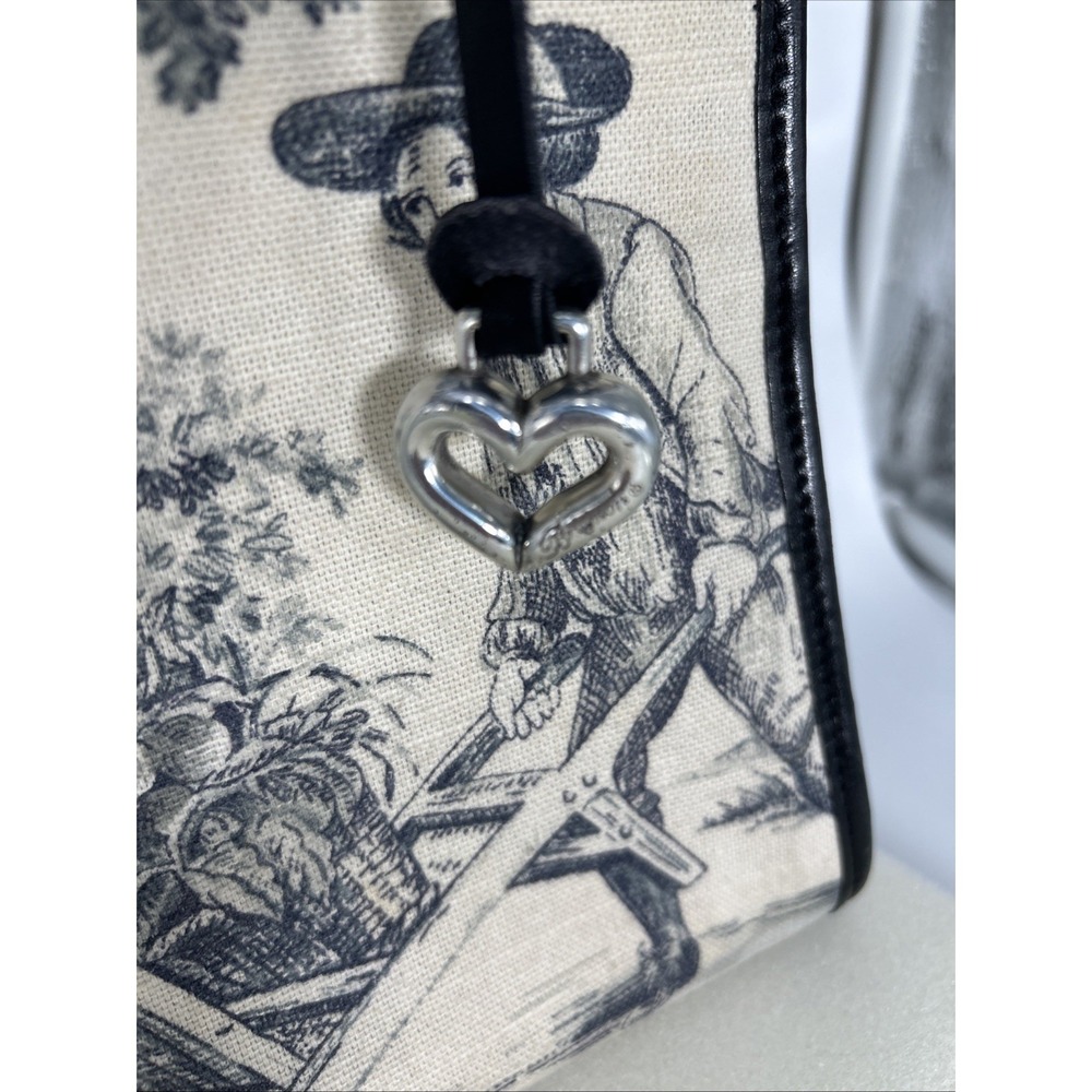 Brighton Martine Purse Black Croc Embossed Leather Canvas Blue Toile Shoulder - Picture 3 of 14